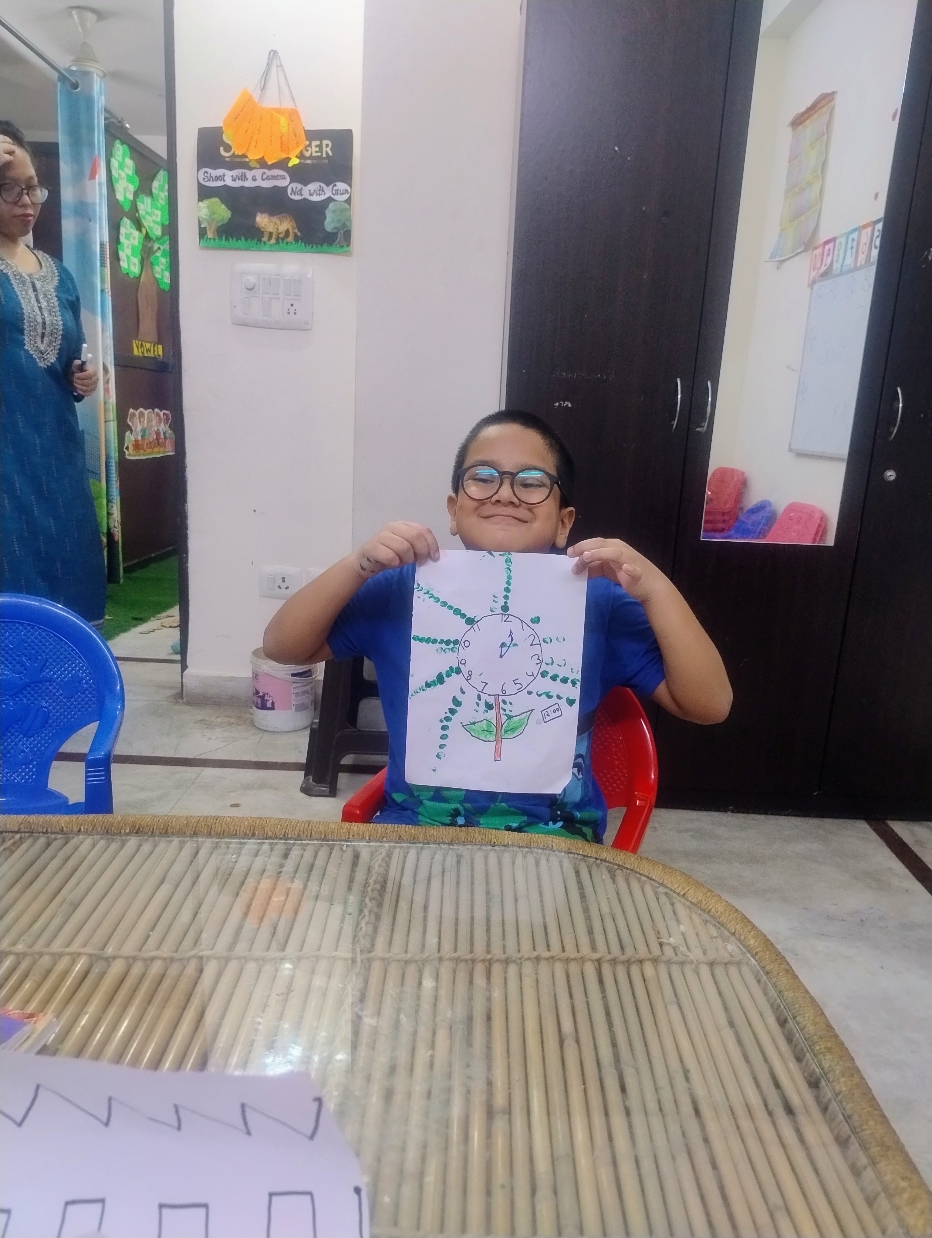 Three children engaged in a learning activity